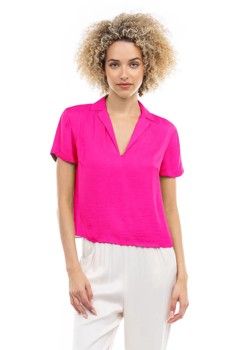Notched Collar Crop Blouse