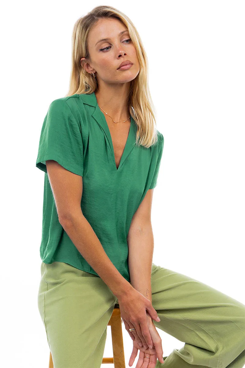 Notched Collar Crop Blouse