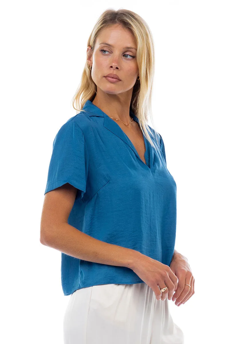 Notched Collar Crop Blouse