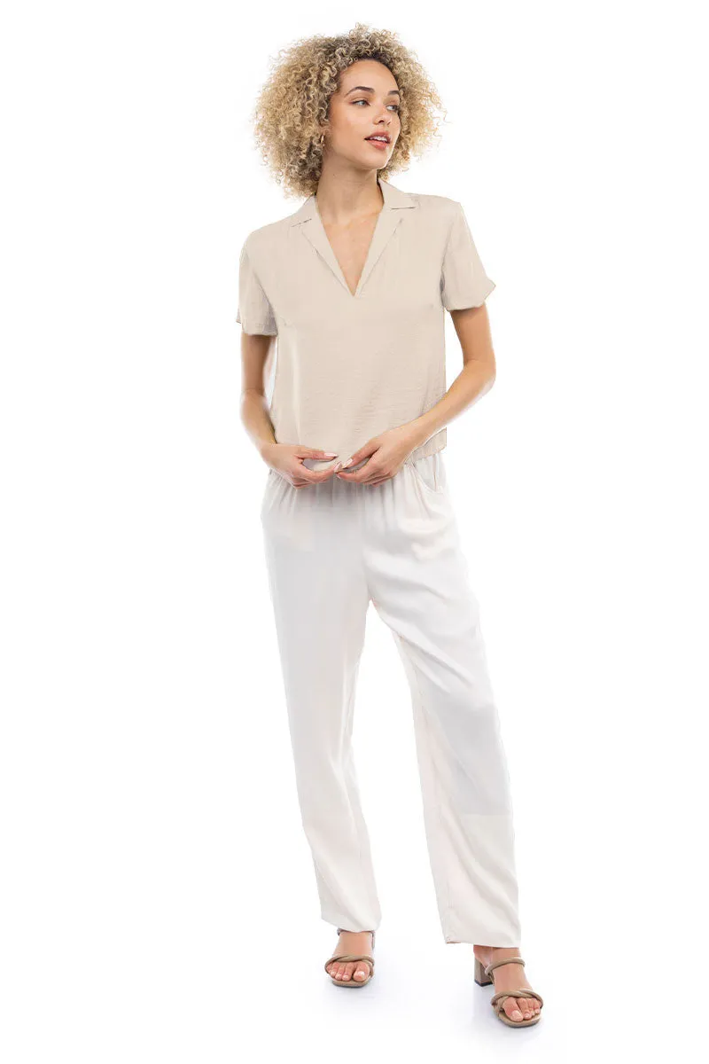 Notched Collar Crop Blouse