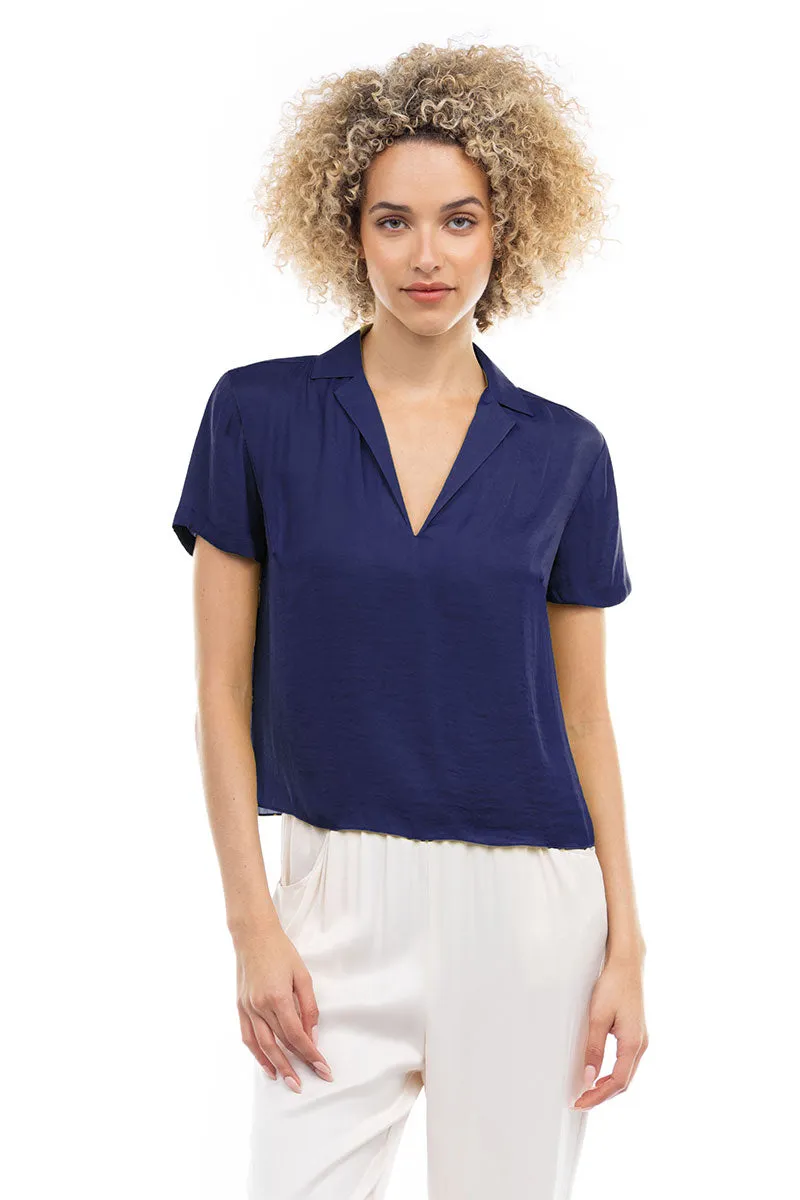 Notched Collar Crop Blouse