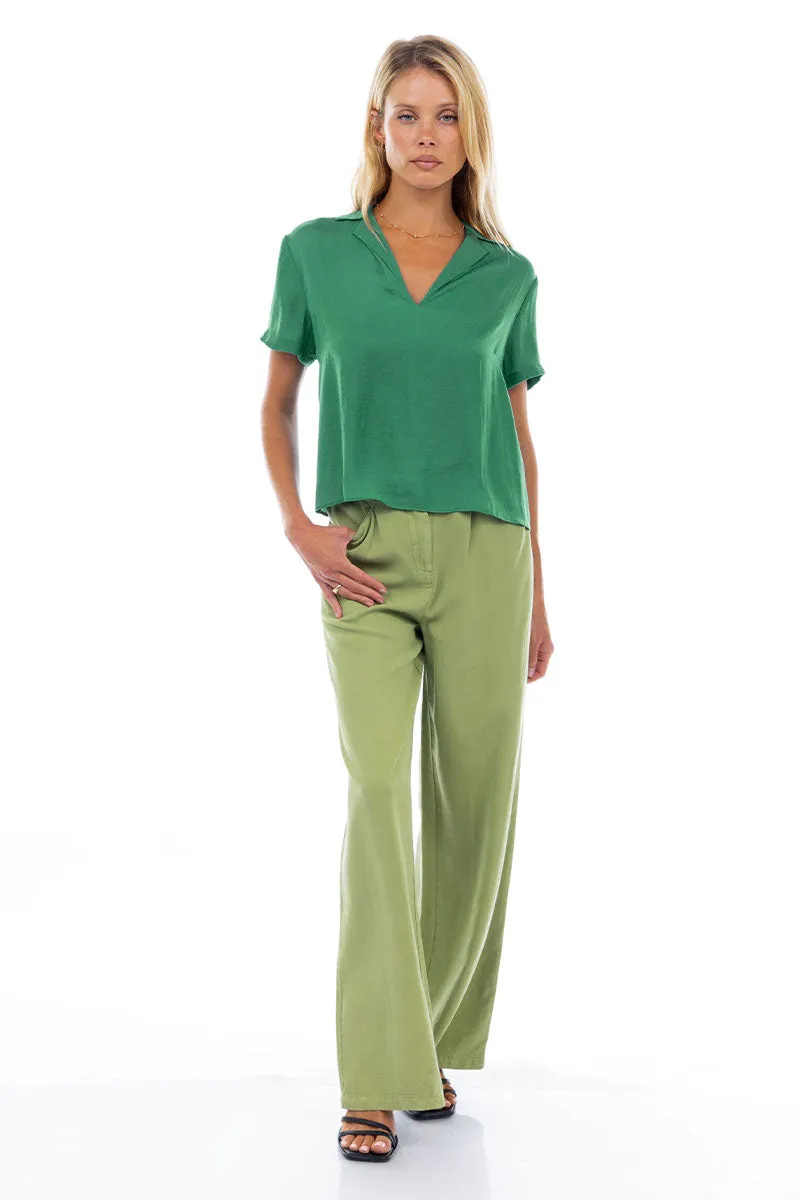 Notched Collar Crop Blouse