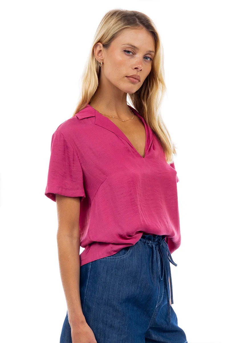 Notched Collar Crop Blouse