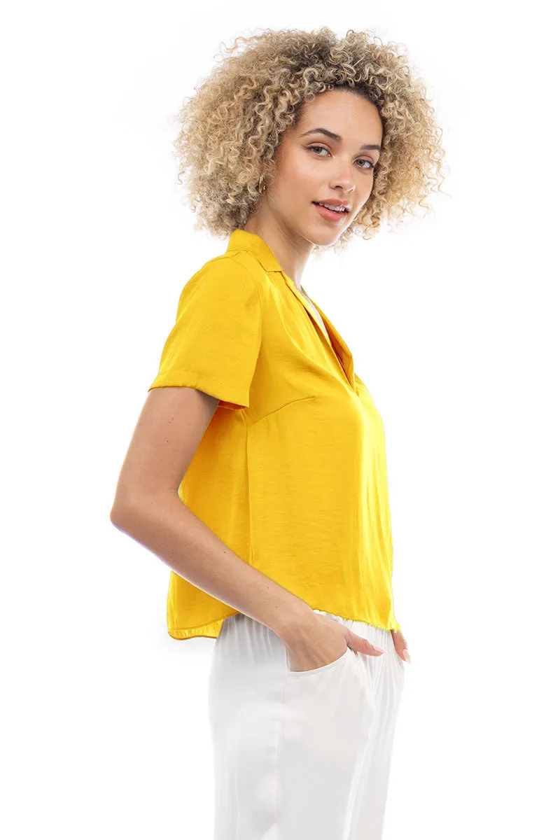 Notched Collar Crop Blouse