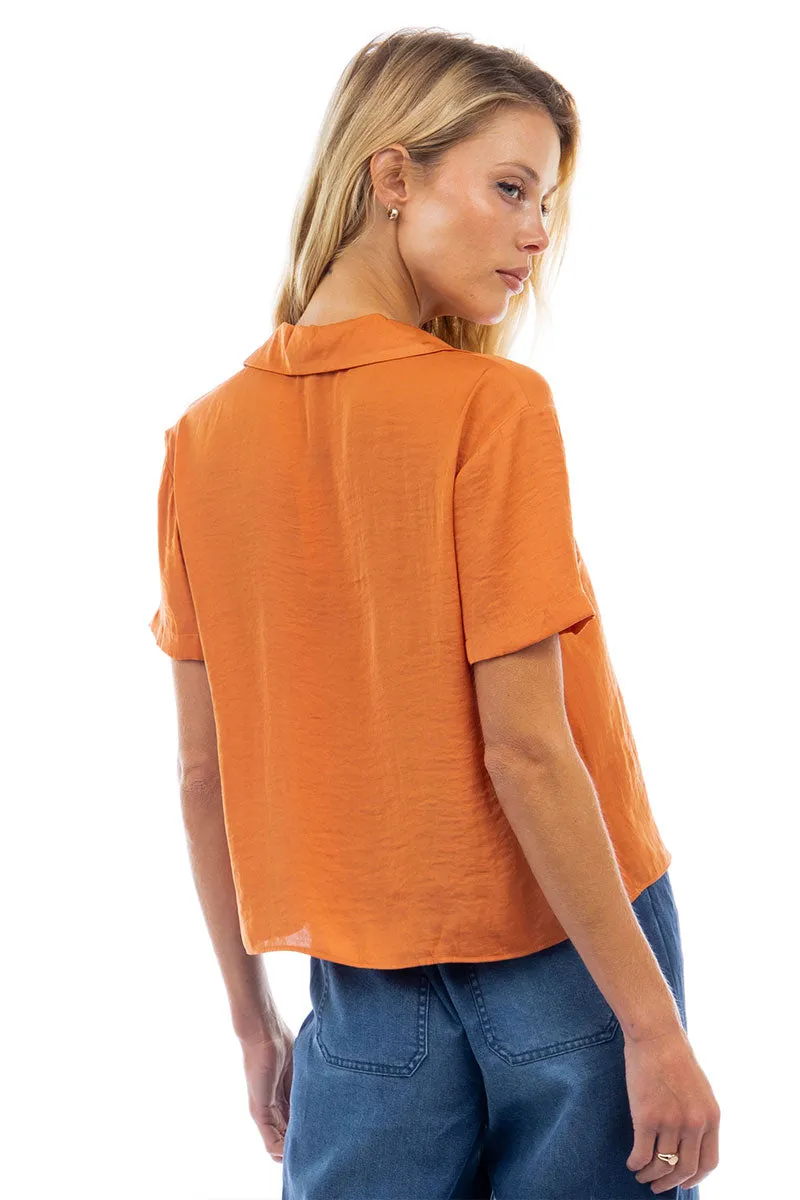 Notched Collar Crop Blouse