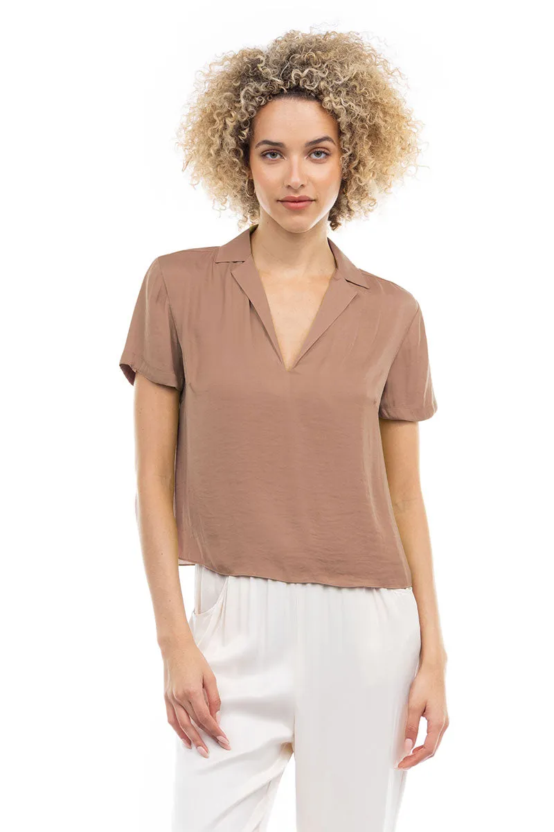 Notched Collar Crop Blouse