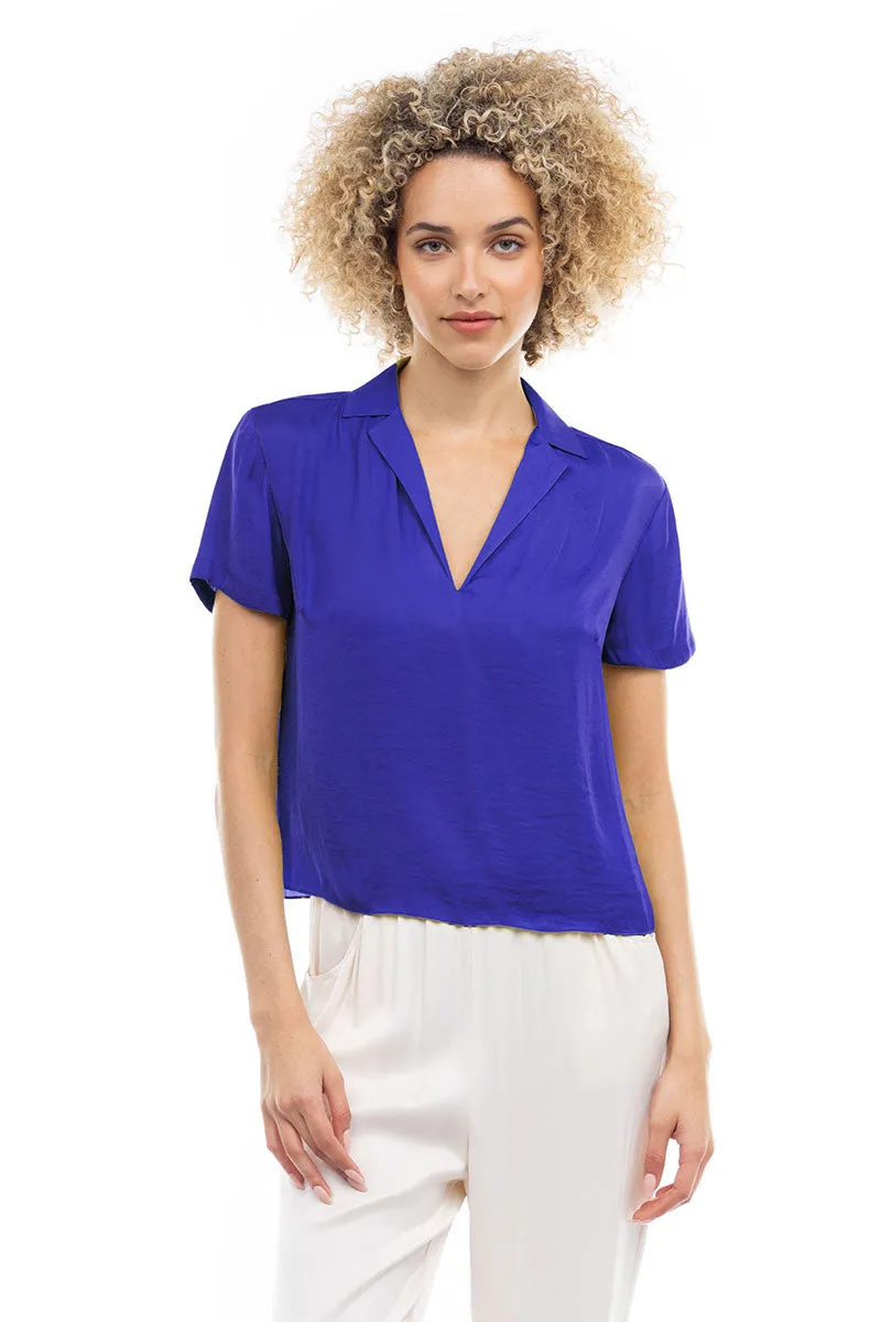 Notched Collar Crop Blouse