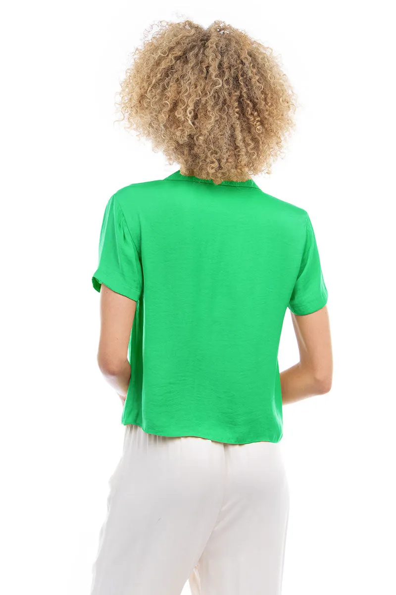 Notched Collar Crop Blouse