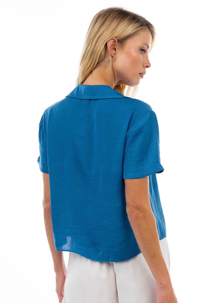 Notched Collar Crop Blouse