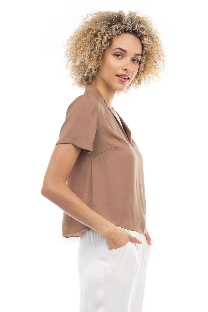 Notched Collar Crop Blouse