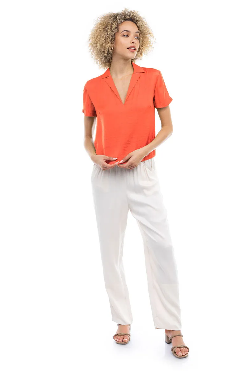 Notched Collar Crop Blouse