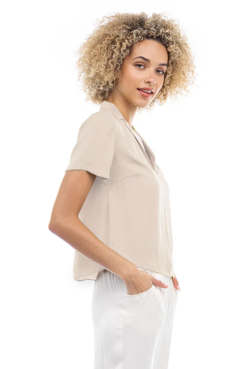 Notched Collar Crop Blouse