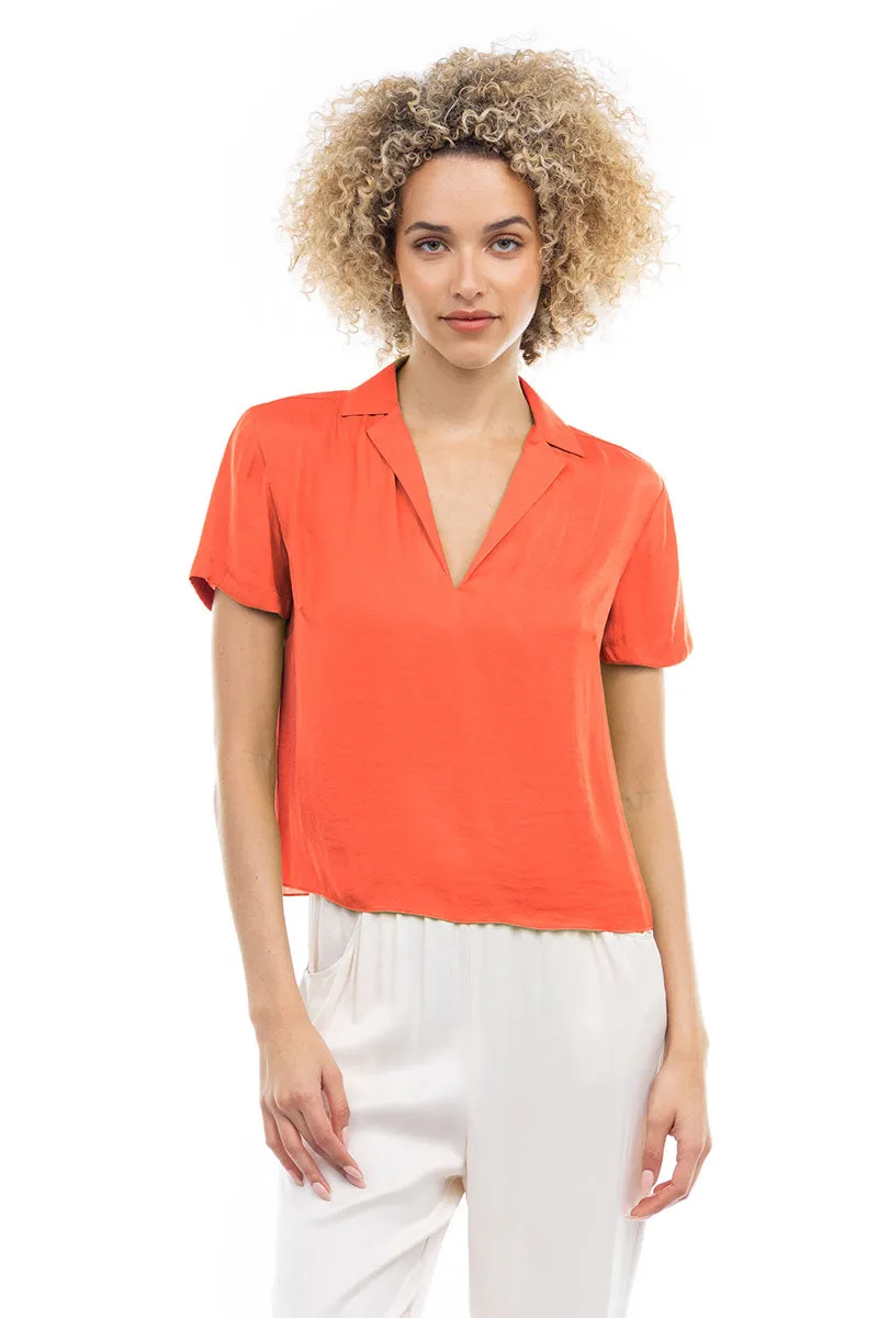 Notched Collar Crop Blouse