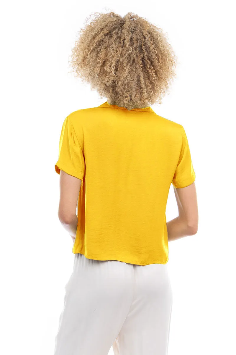 Notched Collar Crop Blouse