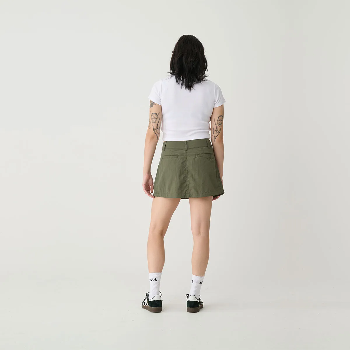 Nylon Flared Mini Skirt - Sage