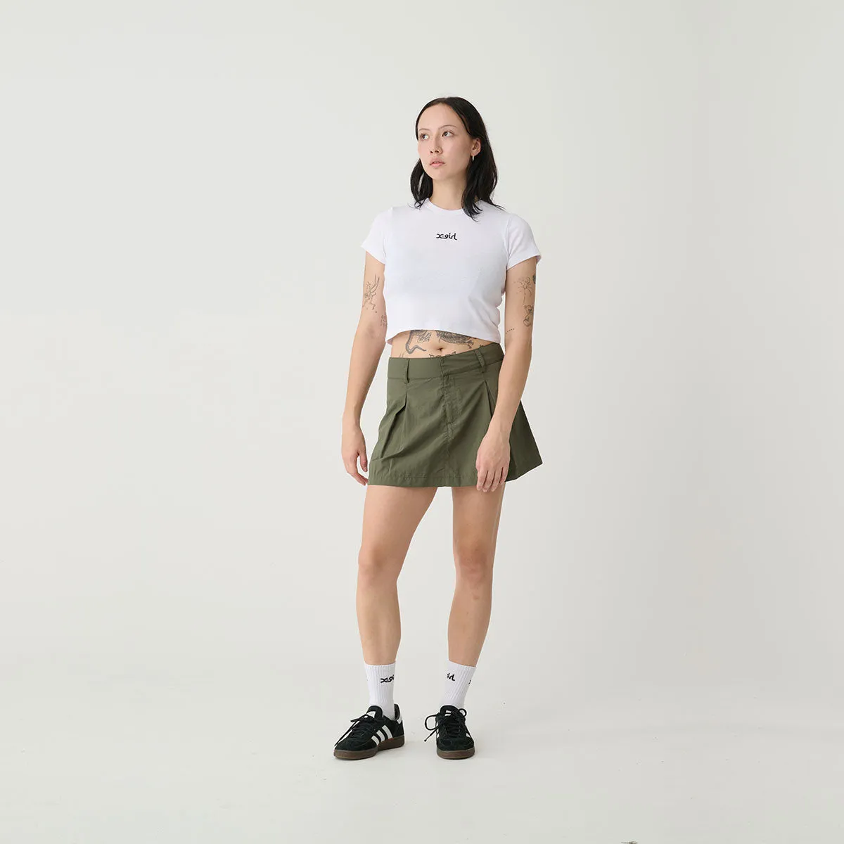 Nylon Flared Mini Skirt - Sage