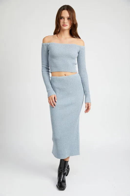 Off Shoulder Long Sleeve Knit Top