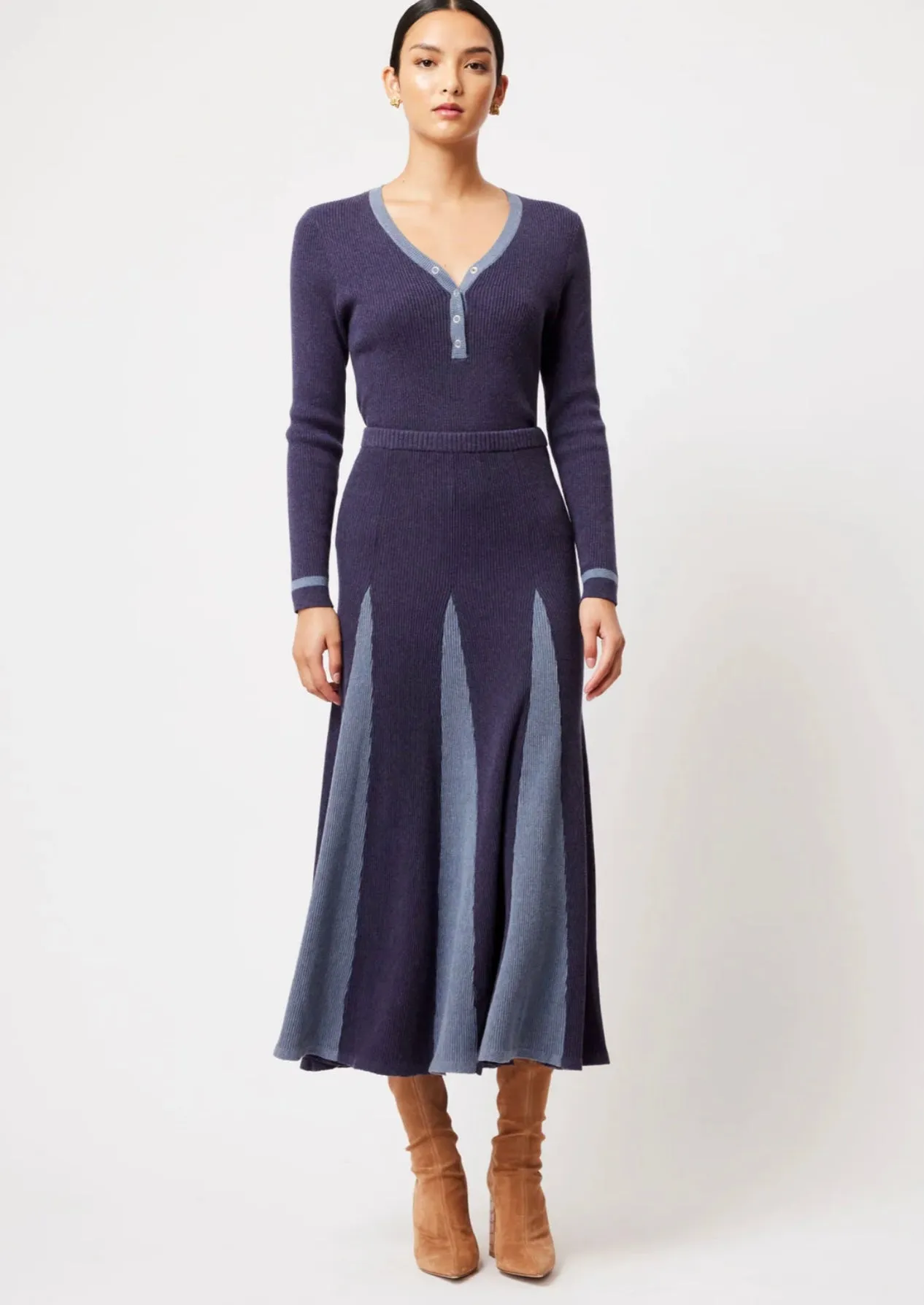 OnceWas II NOVA MERINO WOOL KNIT SKIRT - INK/STORM