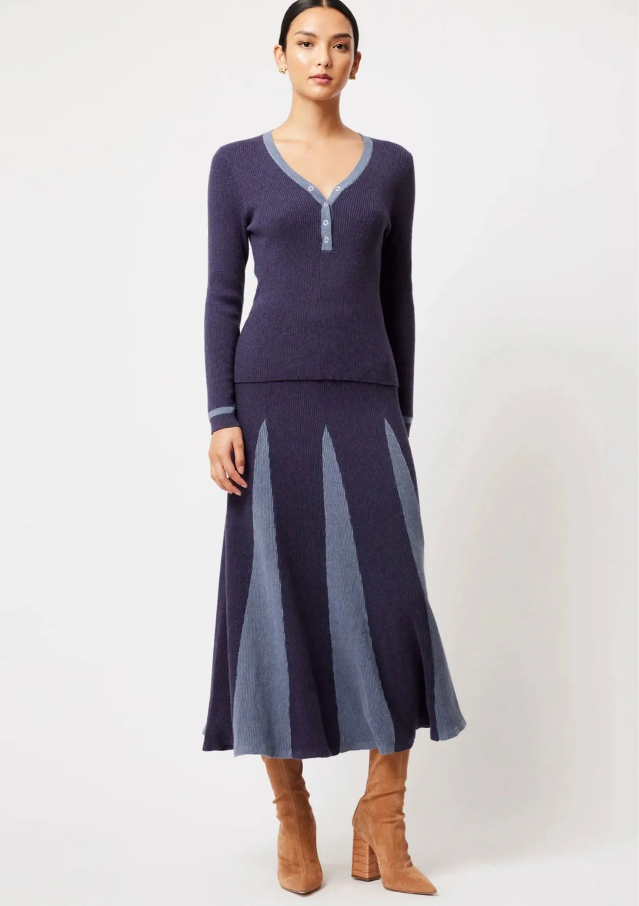 OnceWas II NOVA MERINO WOOL KNIT SKIRT - INK/STORM