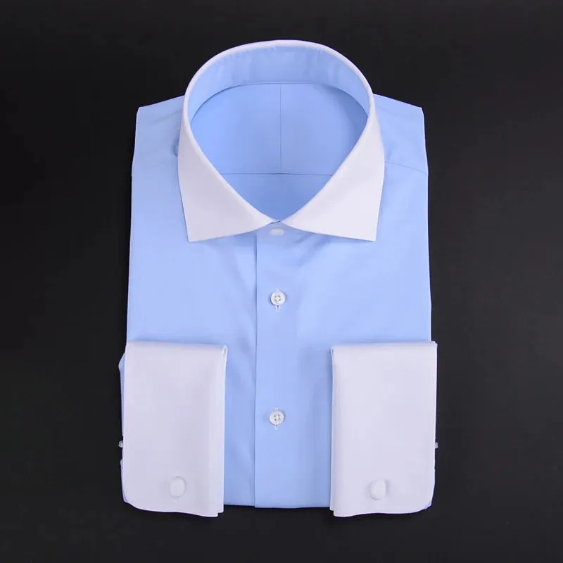 One line collar French cuffs men's long sleeved shirt British business slim fit 100% cotton multi color easy to care shirt men's