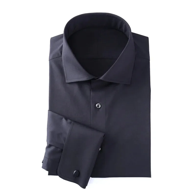 One line collar French cuffs men's long sleeved shirt British business slim fit 100% cotton multi color easy to care shirt men's