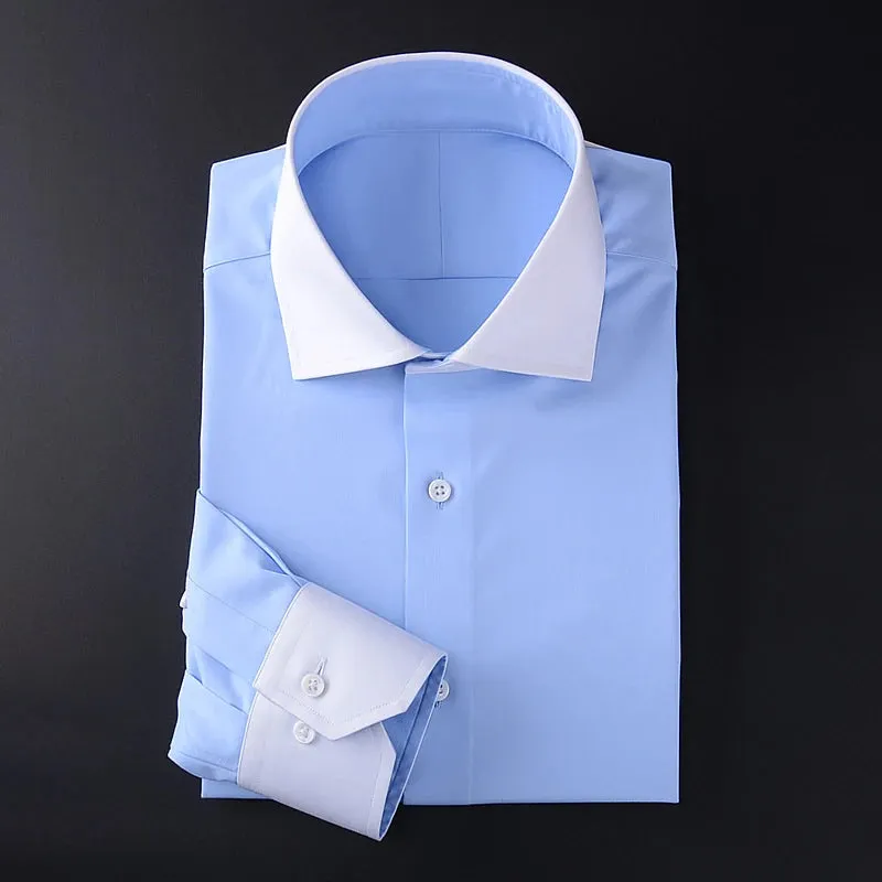 One line collar French cuffs men's long sleeved shirt British business slim fit 100% cotton multi color easy to care shirt men's