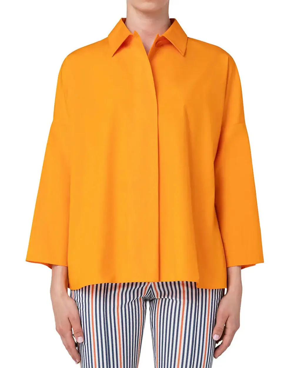Orange Cotton Poplin Drop Sleeve Blouse
