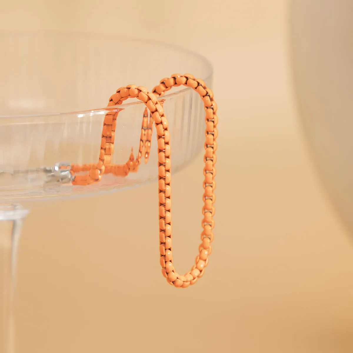 Orange Enamel & Silver-Plated Box Chain Anklet