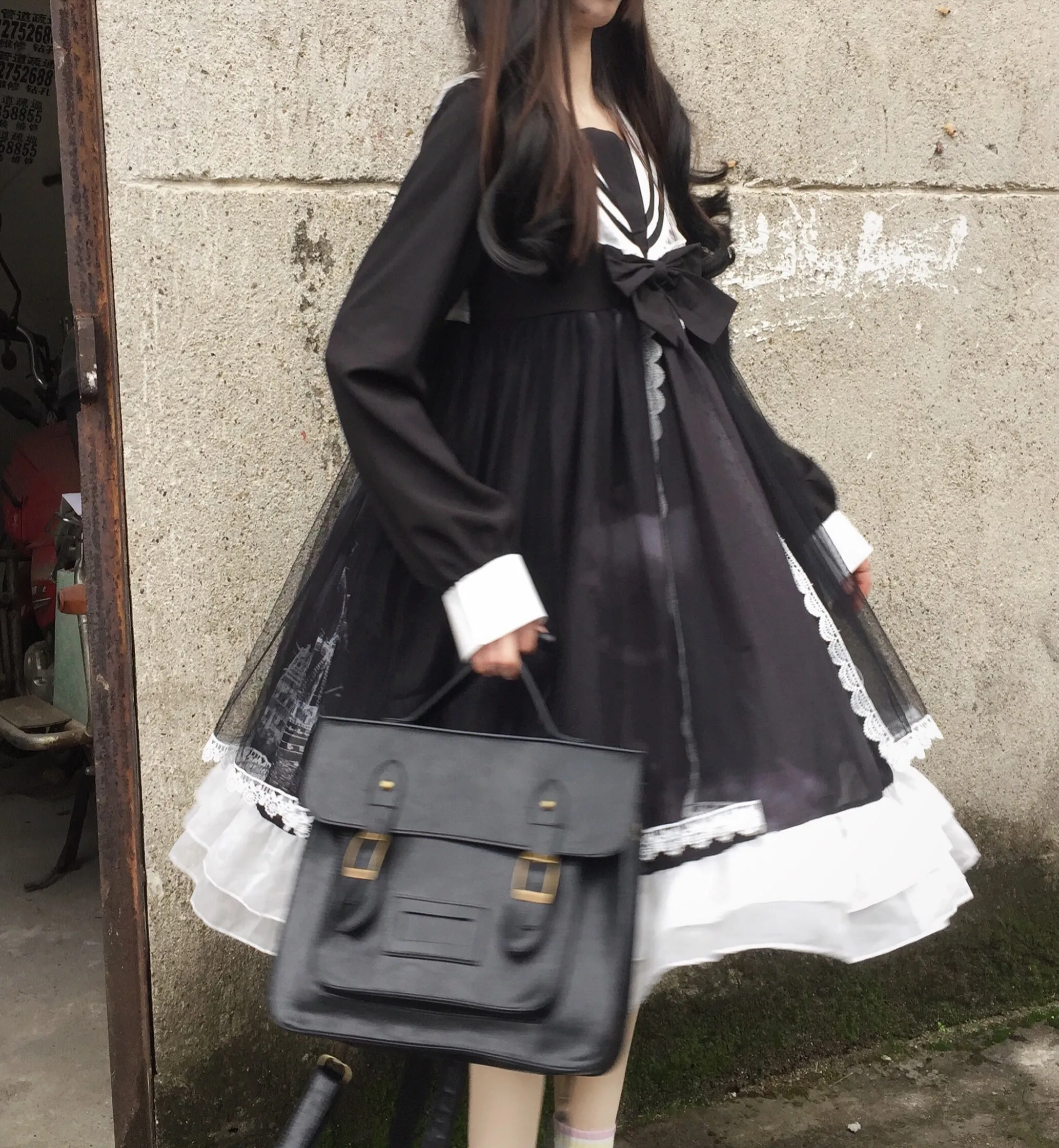 Original Design Lolita Cloud Moon Navy Collar Dress UB6314