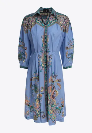 Paisley-Jacquard Knee-Length Shirt Dress