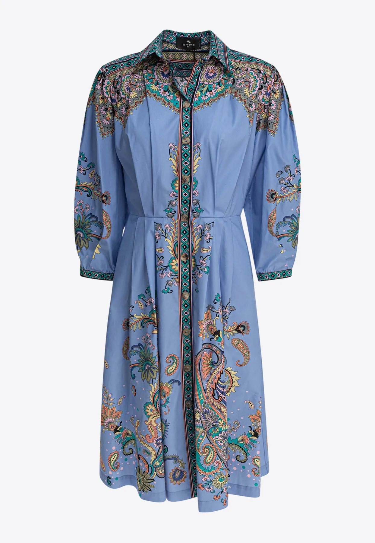 Paisley-Jacquard Knee-Length Shirt Dress