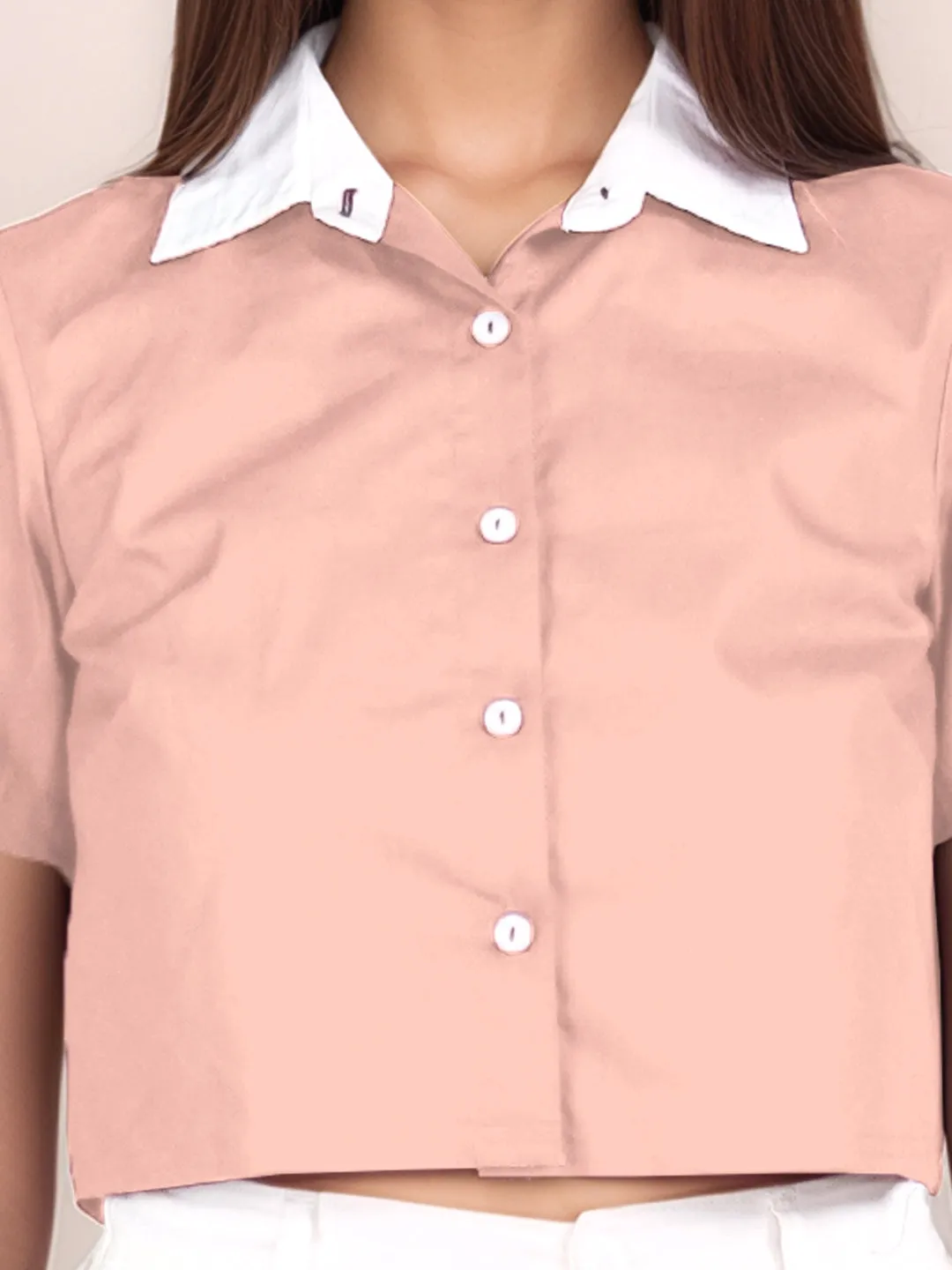 Peach Solid Short Sleeves Shirt