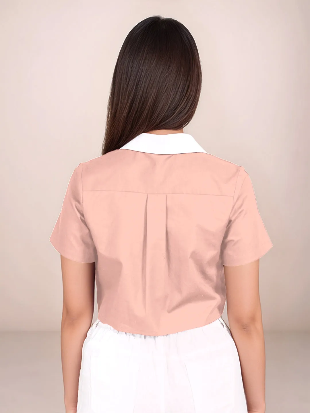 Peach Solid Short Sleeves Shirt