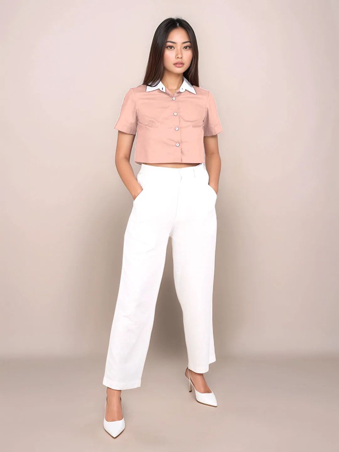 Peach Solid Short Sleeves Shirt