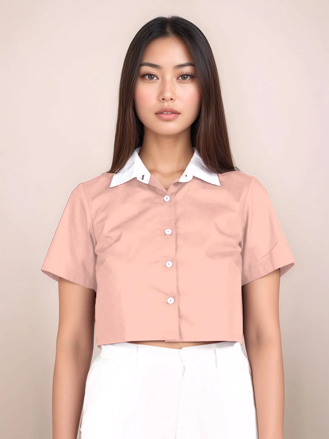 Peach Solid Short Sleeves Shirt