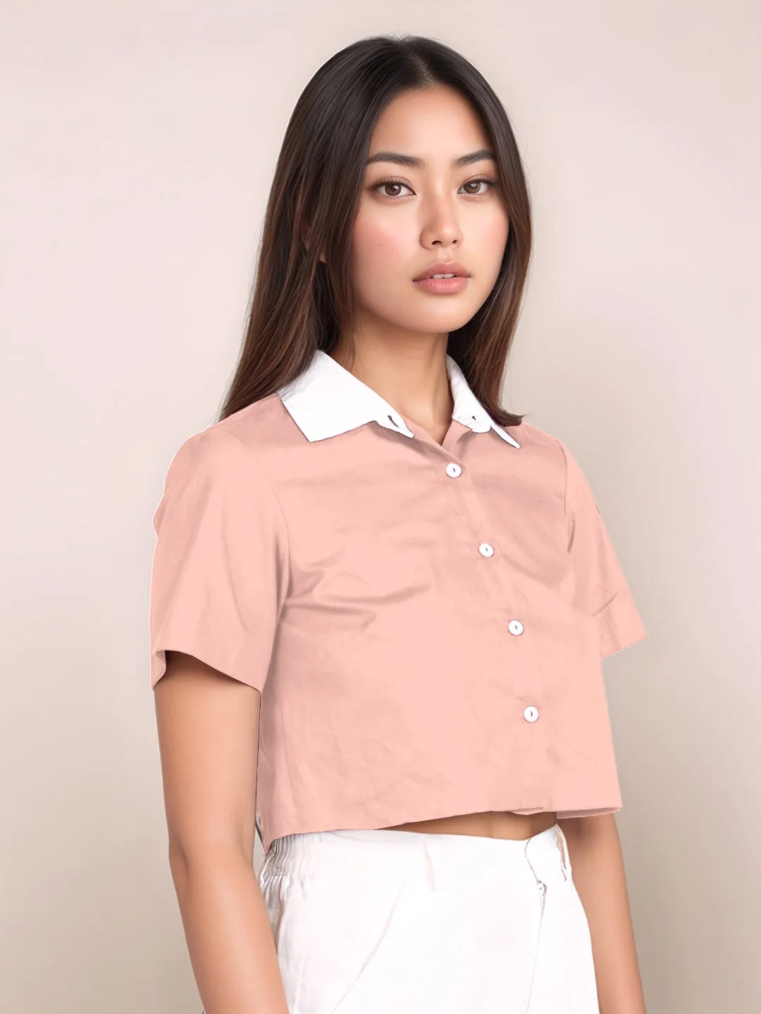 Peach Solid Short Sleeves Shirt