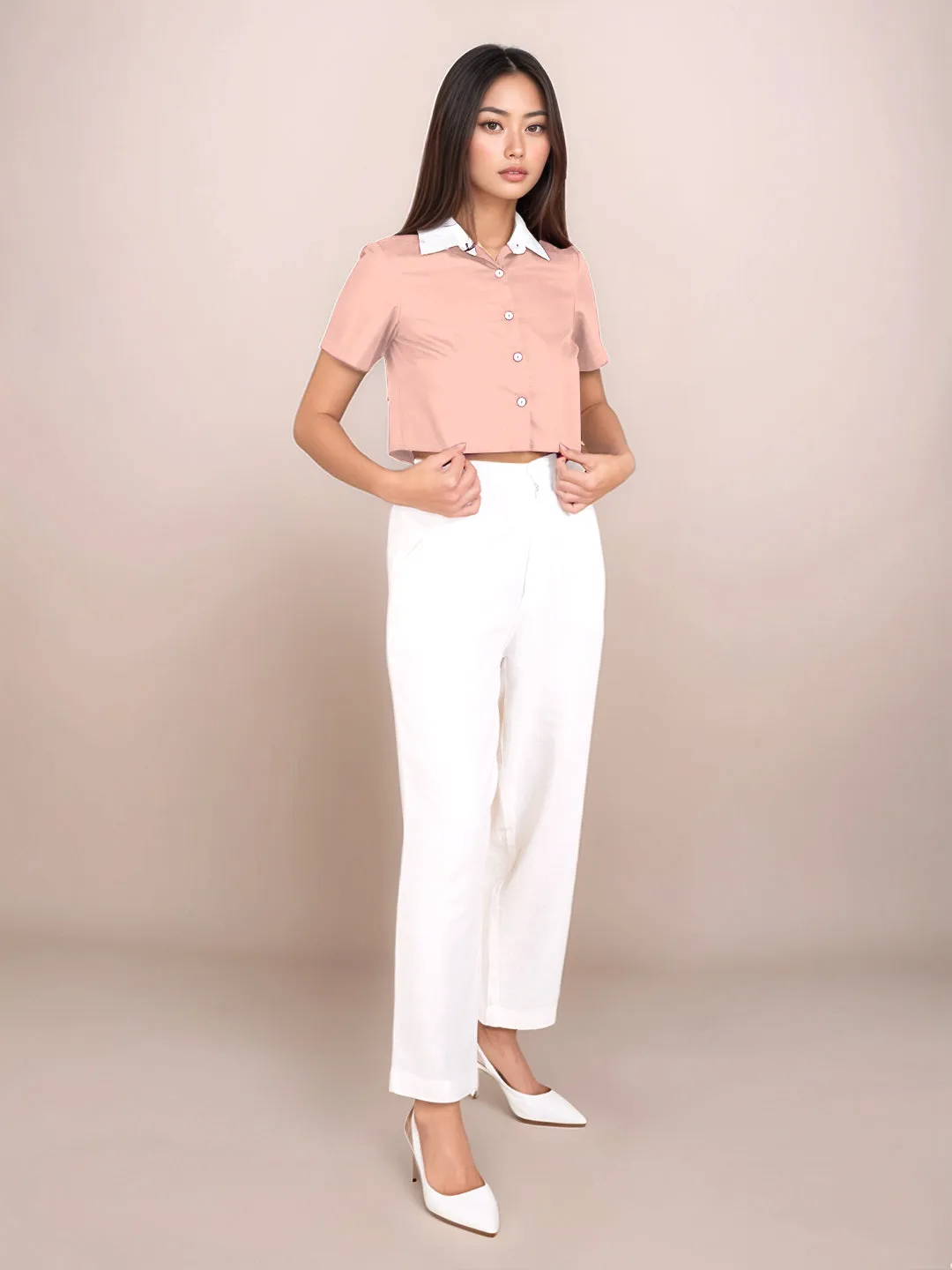Peach Solid Short Sleeves Shirt