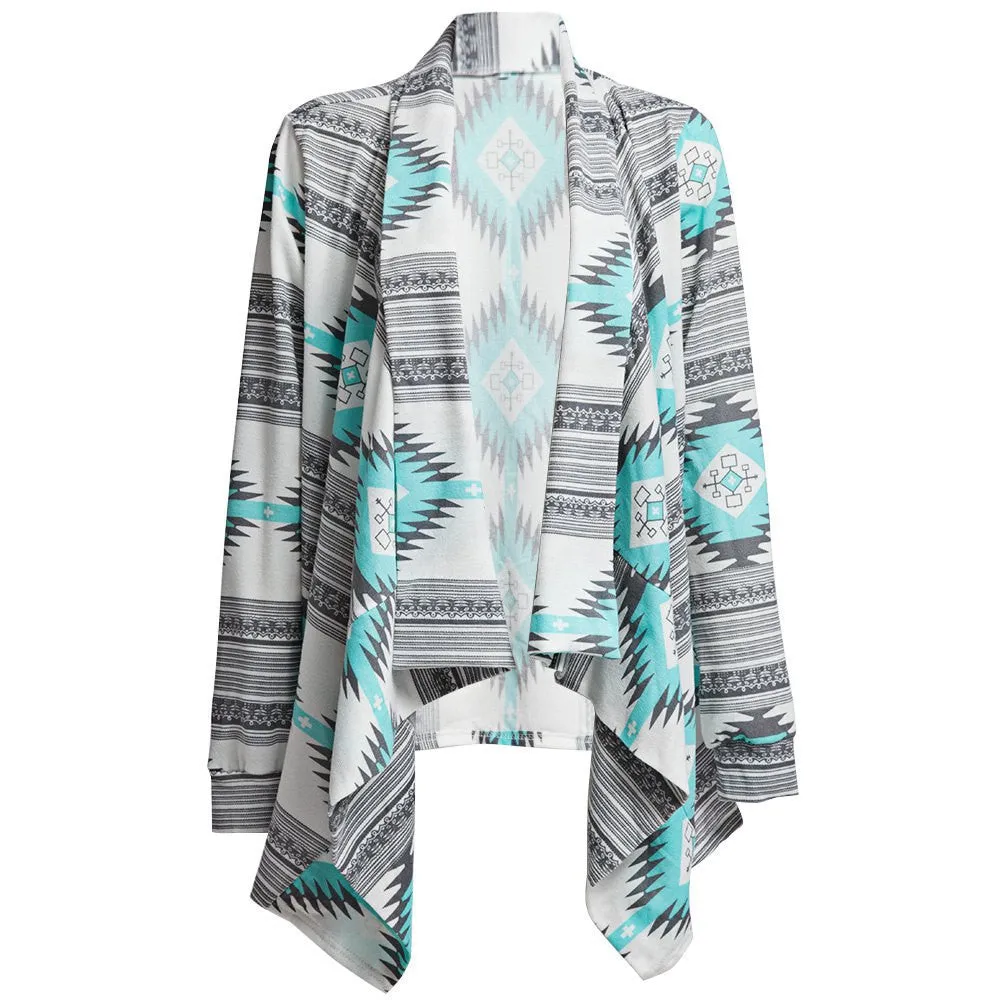 Pink Kimono Cardigan Blouses Women Geometric Printed Long Sleeve Cotton Coat Fashion Knitted Poncho Tops Casual Blouse