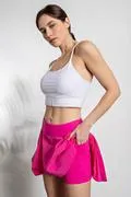 Pleat Skort Stretch Woven Waistband 2 In 1 W/Pockets