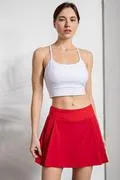 Pleat Skort Stretch Woven Waistband 2 In 1 W/Pockets