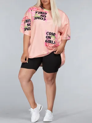 PLUS SIZE SHORT SLEEVE GRAPHIC PRINT TOP