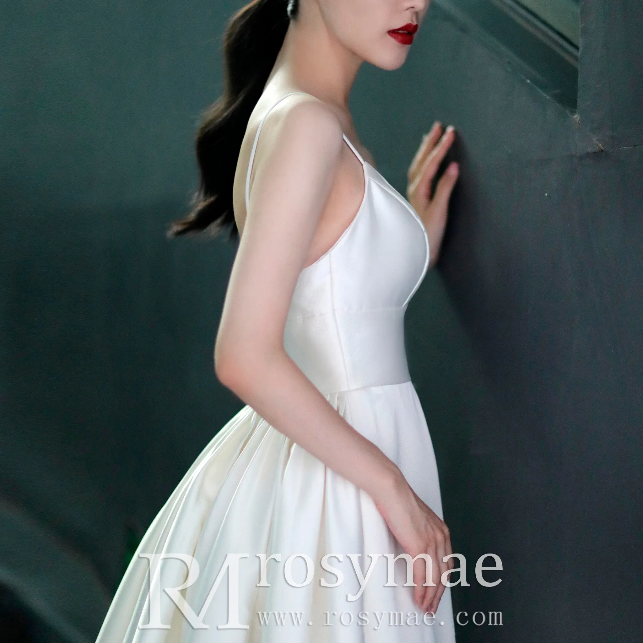 Princess A-line Tea Length Wedding Dress with Spaghetti Straps