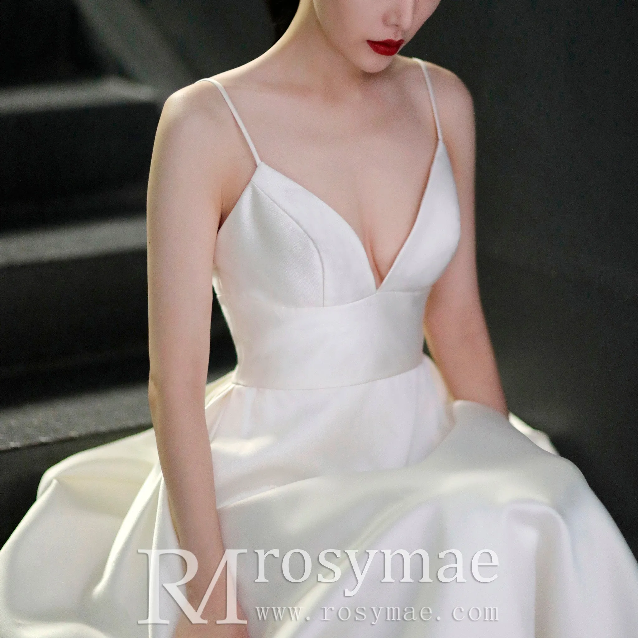 Princess A-line Tea Length Wedding Dress with Spaghetti Straps