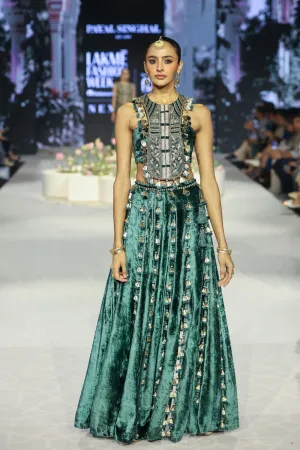 Raina Emerald Green Embroidered Choli With Slit Skirt