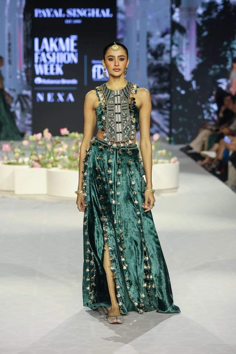 Raina Emerald Green Embroidered Choli With Slit Skirt
