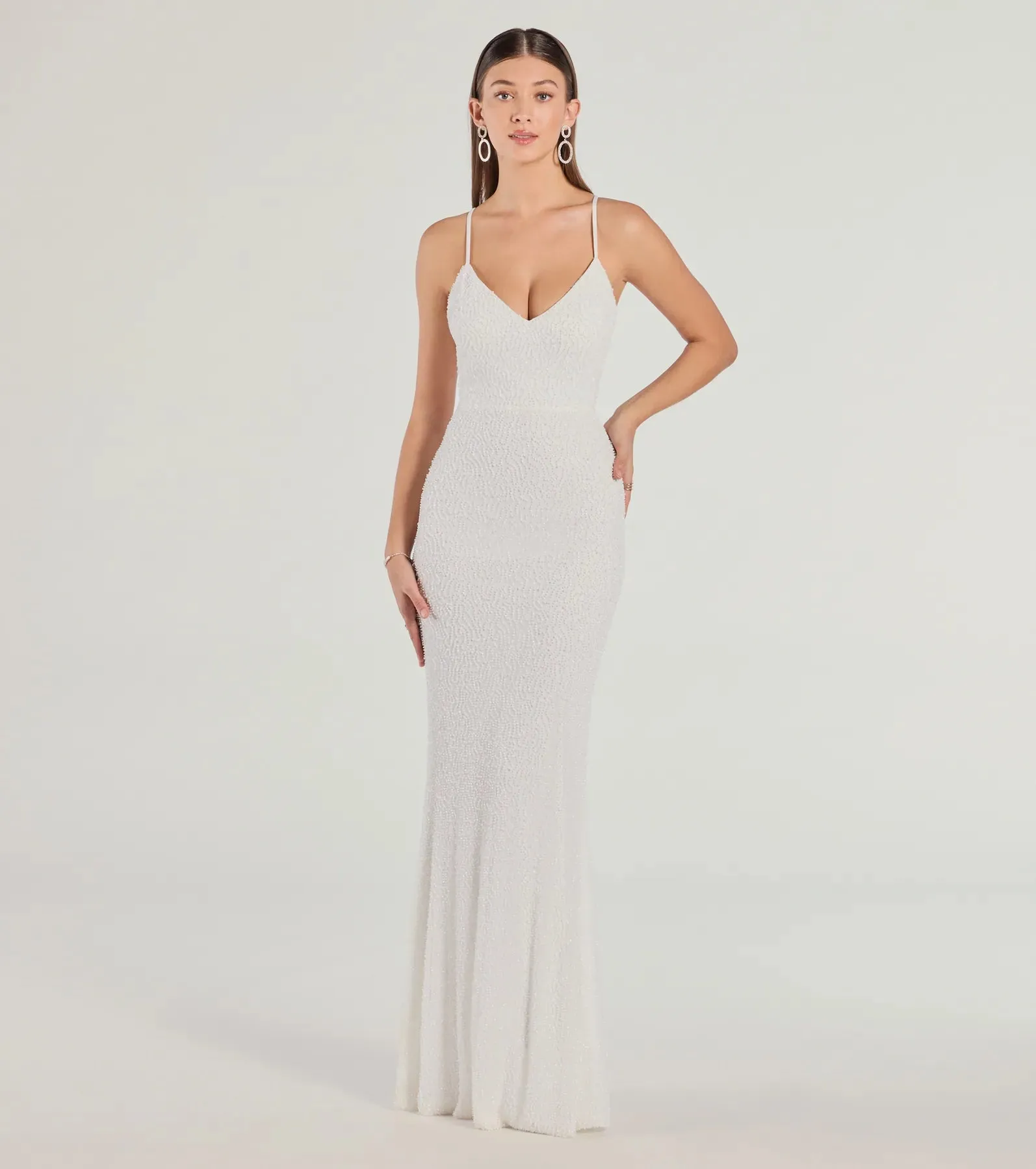 Rani Sleeveless Strappy Open-Back Beaded Mermaid Dress