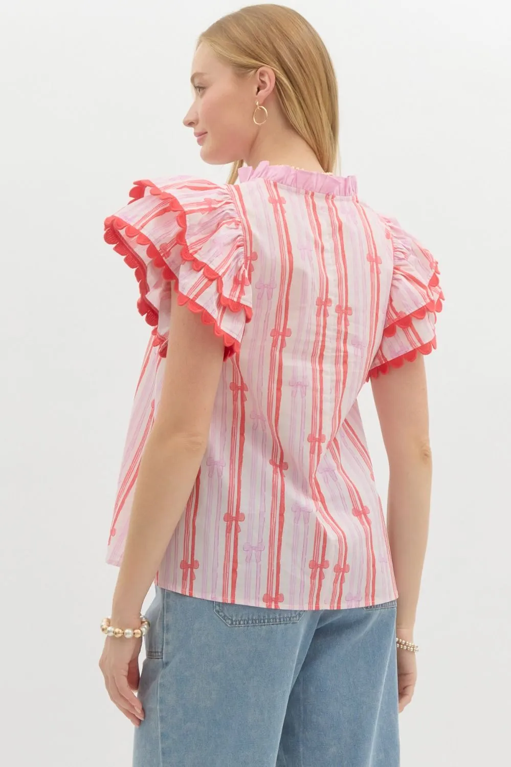 Red & Pink Bow Blouse