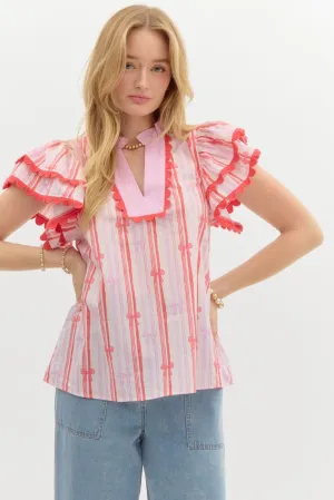 Red & Pink Bow Blouse