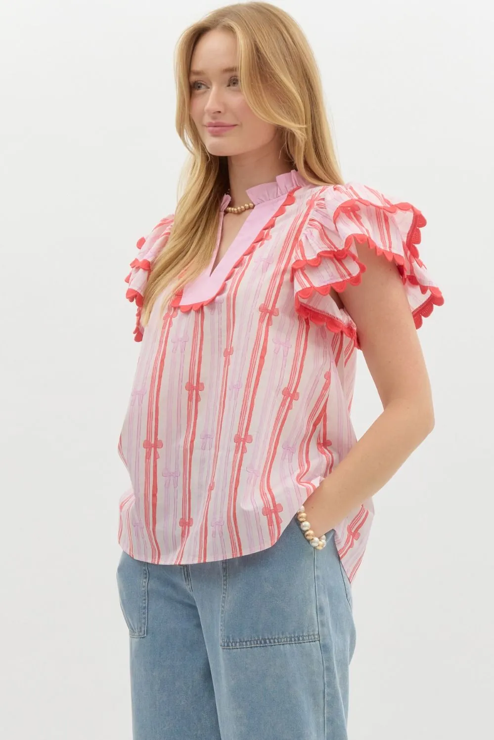 Red & Pink Bow Blouse