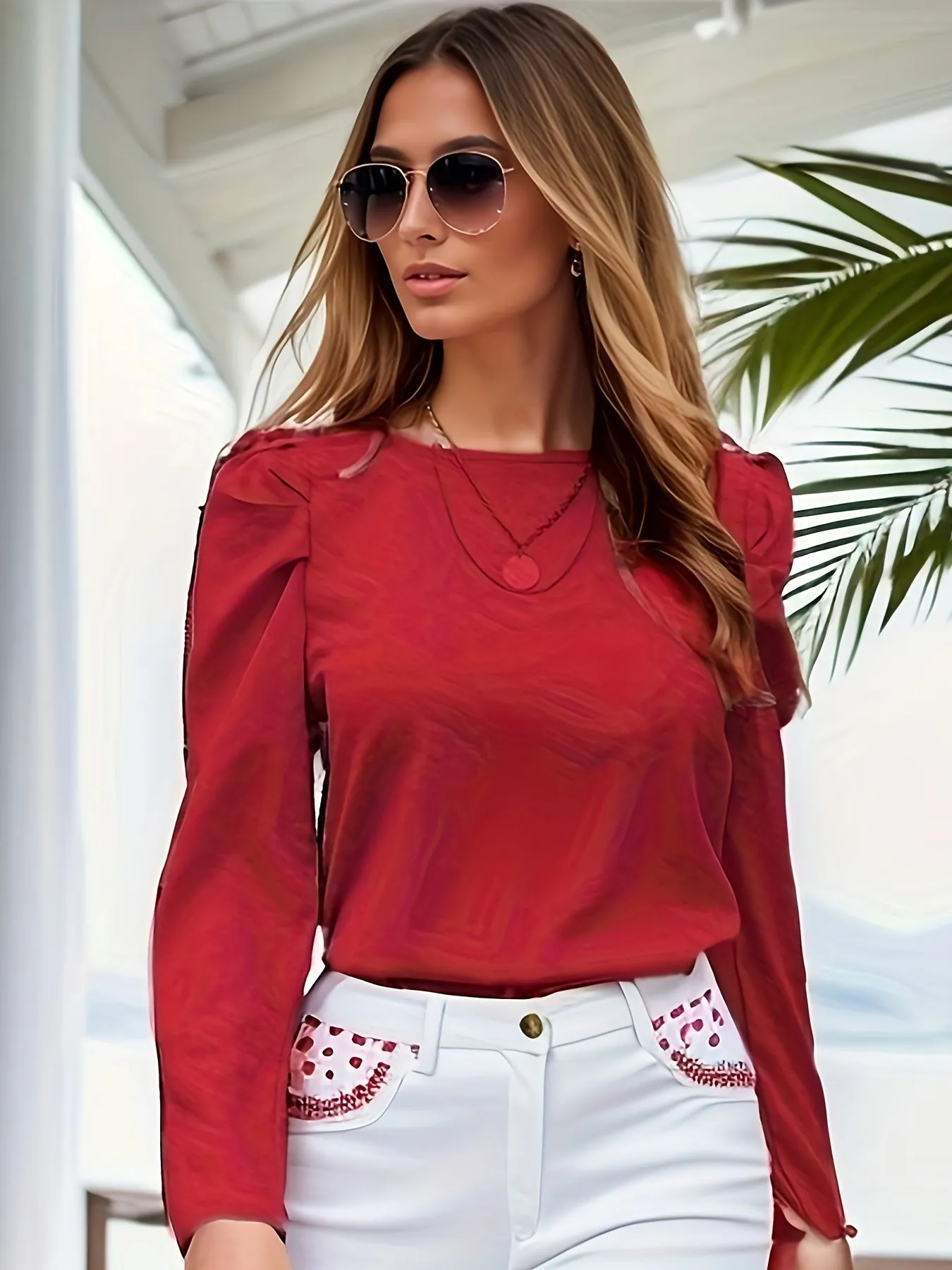 Red Full Sleeves With Sleeve Detail Top